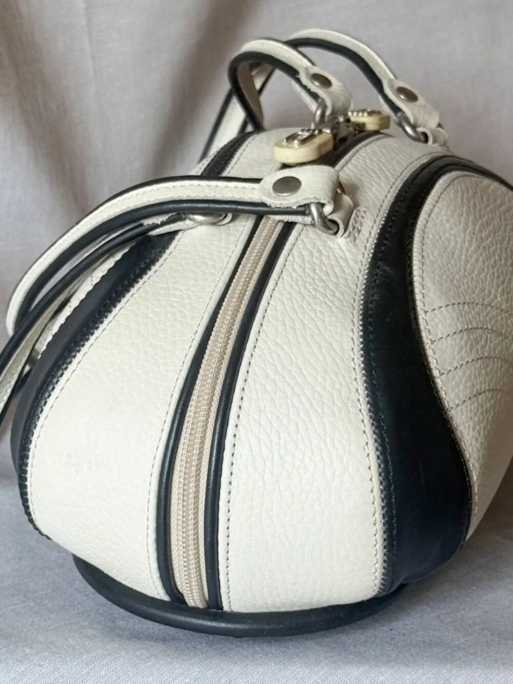 Alaluna Vintage Y2K Football Bag Black White Leather Made in Spain Rare
